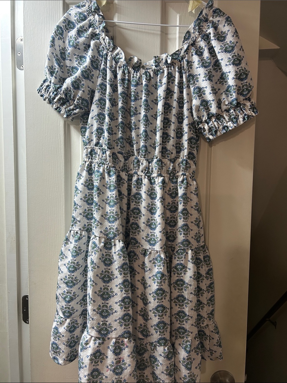Blu Pepper White Dress with Blue and Green Floral Print